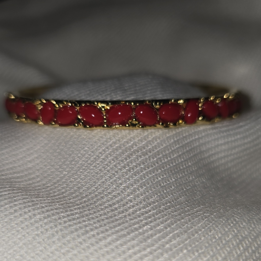 Kenneth Jay Lane Gold Bracelet with Red Cabachon Accents